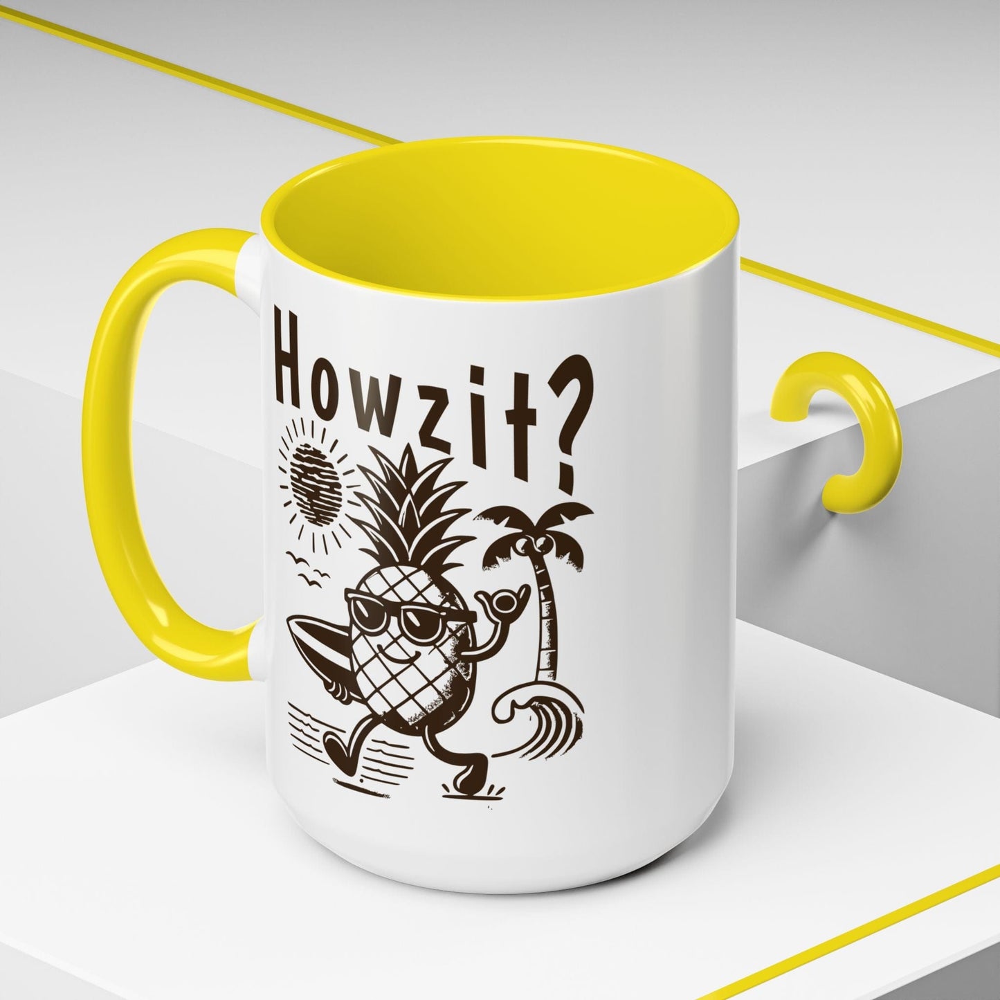 Howzit? Pineapple Shaka, Hawaii 15oz Mug Yellow / 15oz