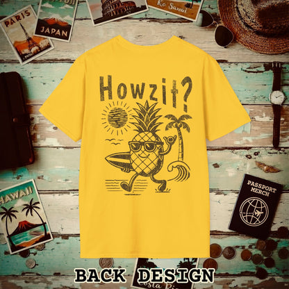 Howzit? Pineapple Shaka, Hawaii, Back Print T-Shirt Daisy / S