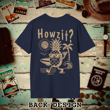 Howzit? Pineapple Shaka, Hawaii, Back Print T-Shirt Navy / S