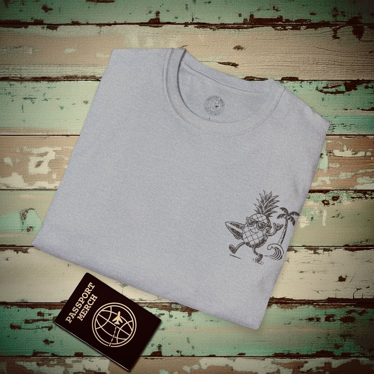 Howzit? Pineapple Shaka, Hawaii, Back Print T-Shirt Sport Grey / S