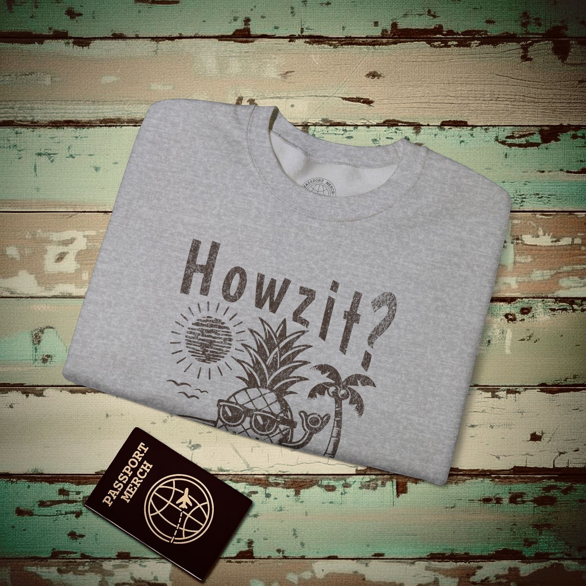 Howzit? Pineapple Shaka, Hawaii Crewneck Sport Grey / S