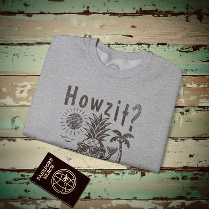 Howzit? Pineapple Shaka, Hawaii Crewneck Sport Grey / S