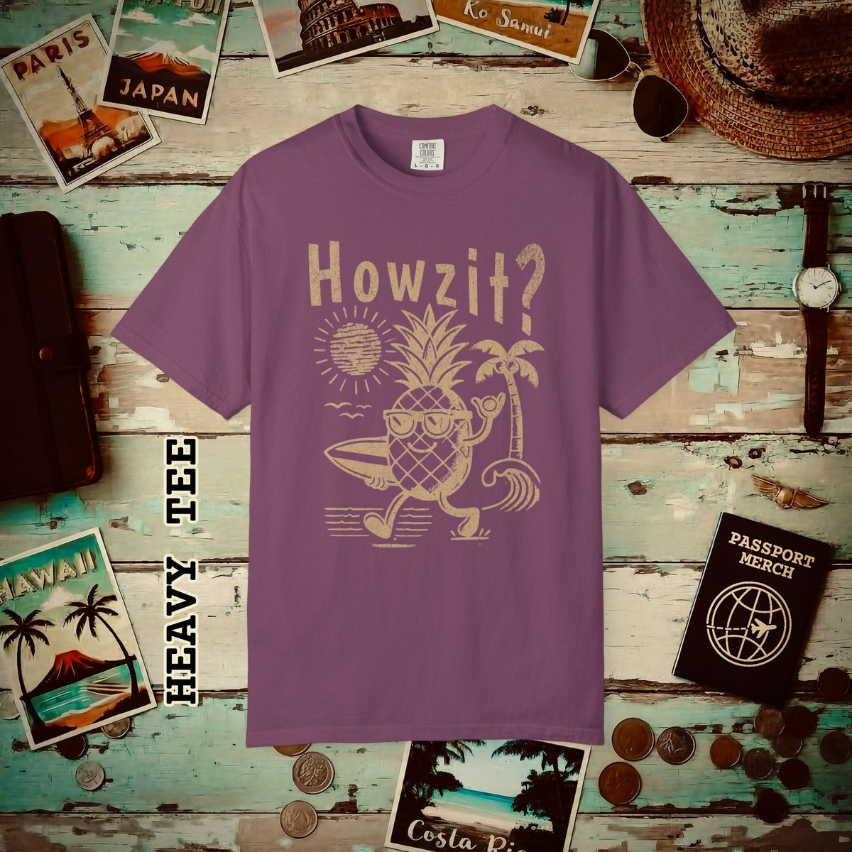 Howzit? Pineapple Shaka, Hawaii Heavy Tee Berry / S