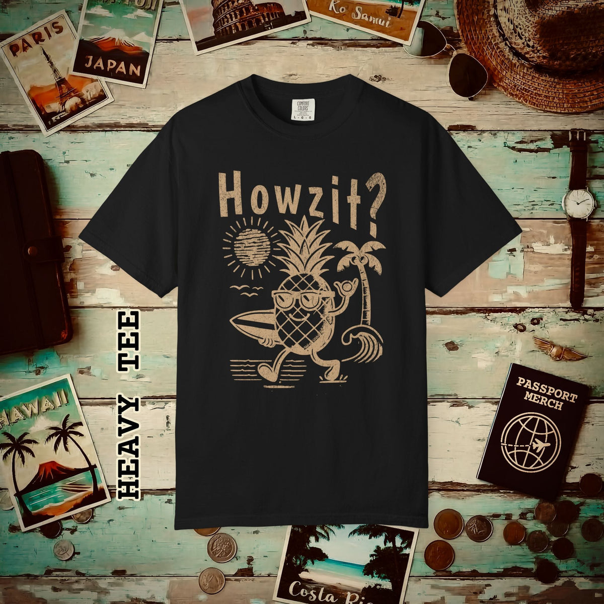 Howzit? Pineapple Shaka, Hawaii Heavy Tee Black / S