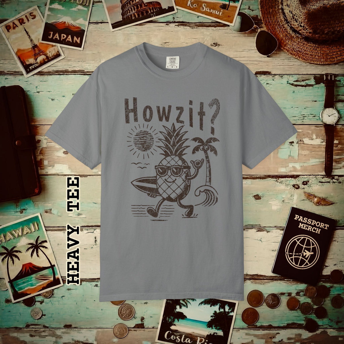 Howzit? Pineapple Shaka, Hawaii Heavy Tee Grey / S