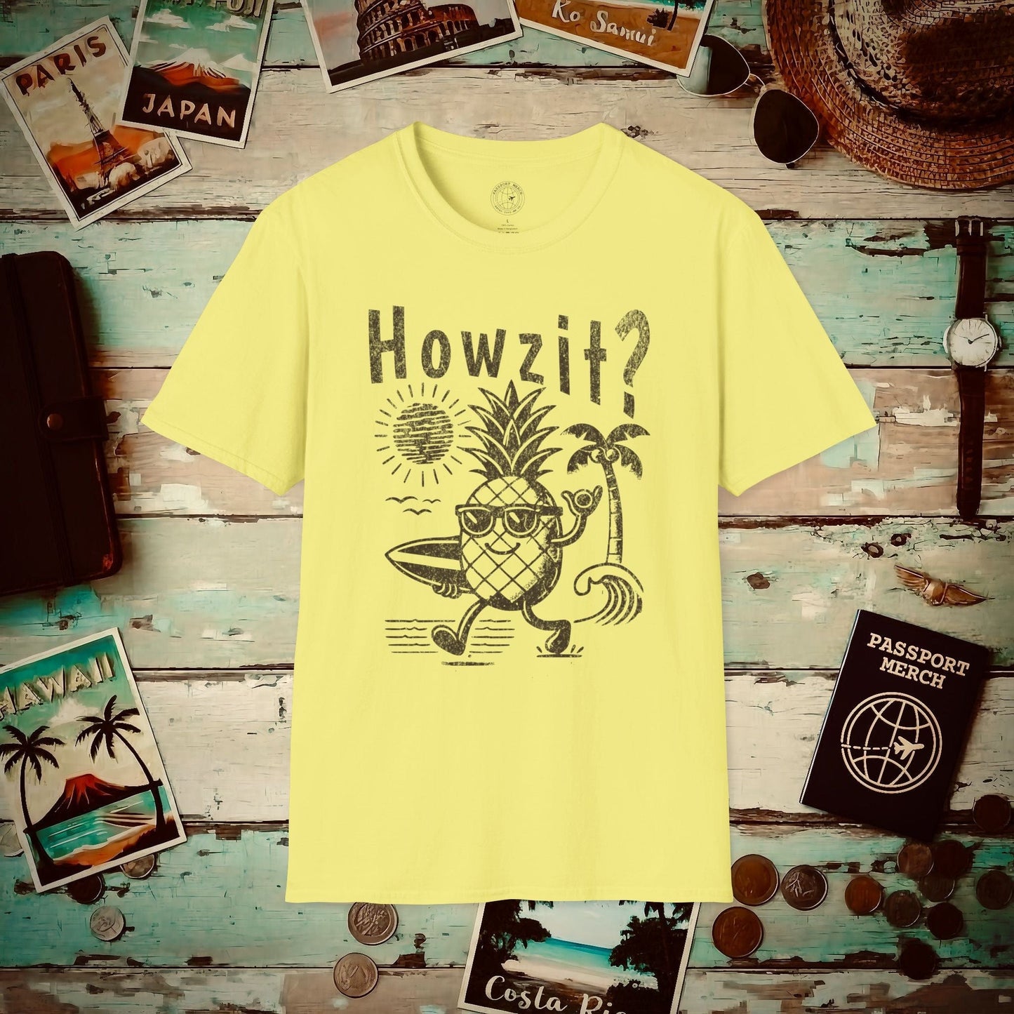 Howzit? Pineapple Shaka, Hawaii T-Shirt Cornsilk / S