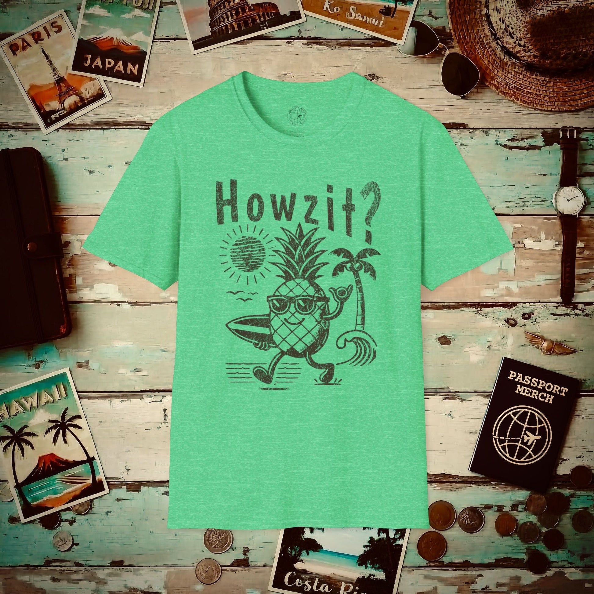 Howzit? Pineapple Shaka, Hawaii T-Shirt Heather Irish Green / S