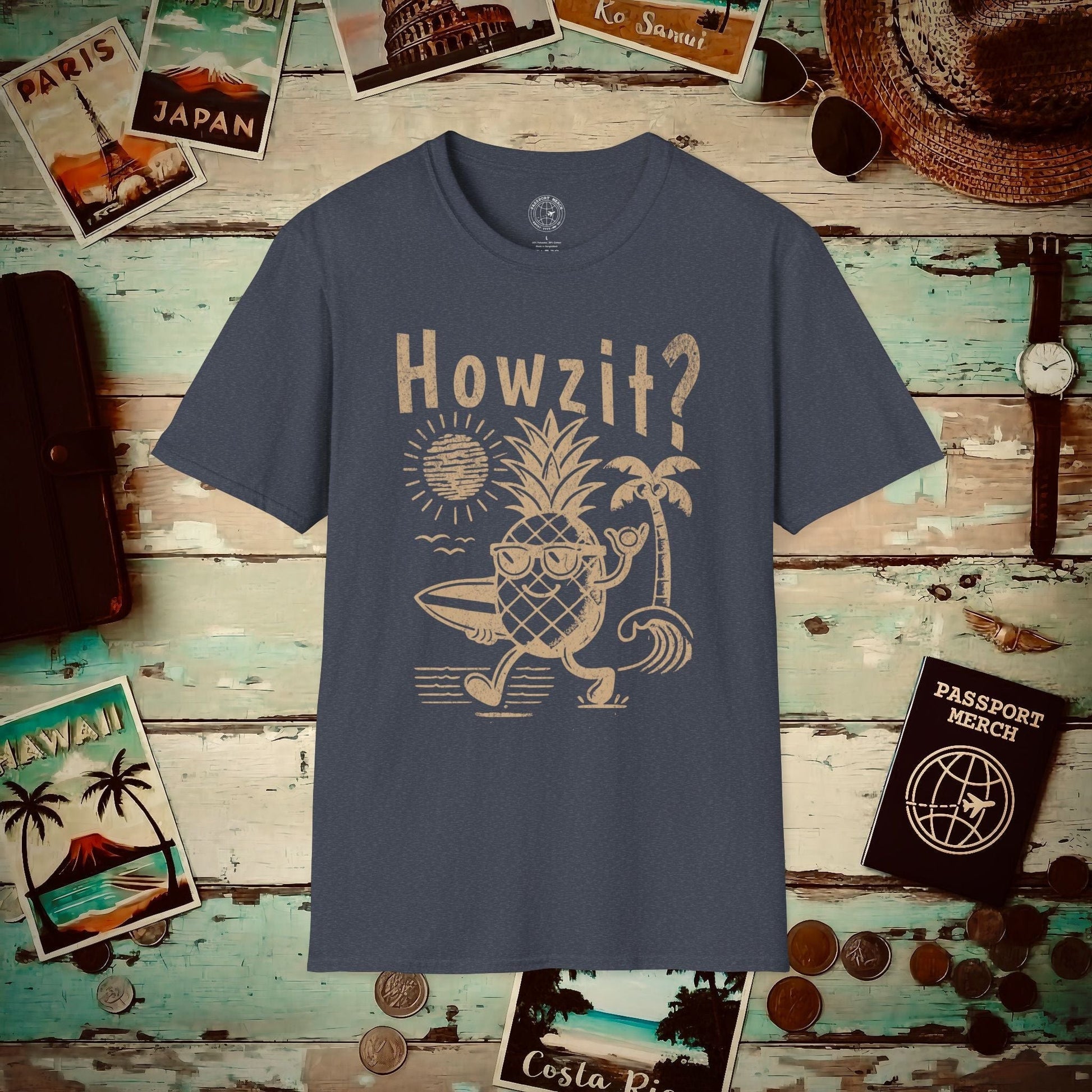 Howzit? Pineapple Shaka, Hawaii T-Shirt Heather Navy / S