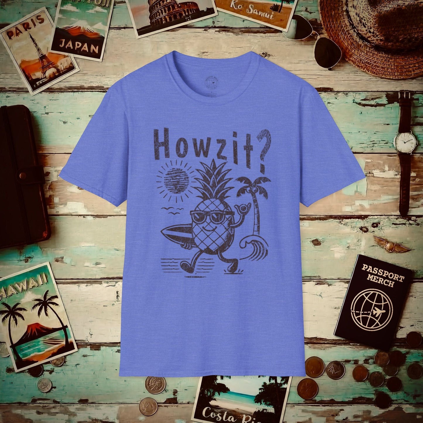 Howzit? Pineapple Shaka, Hawaii T-Shirt Heather Royal / S
