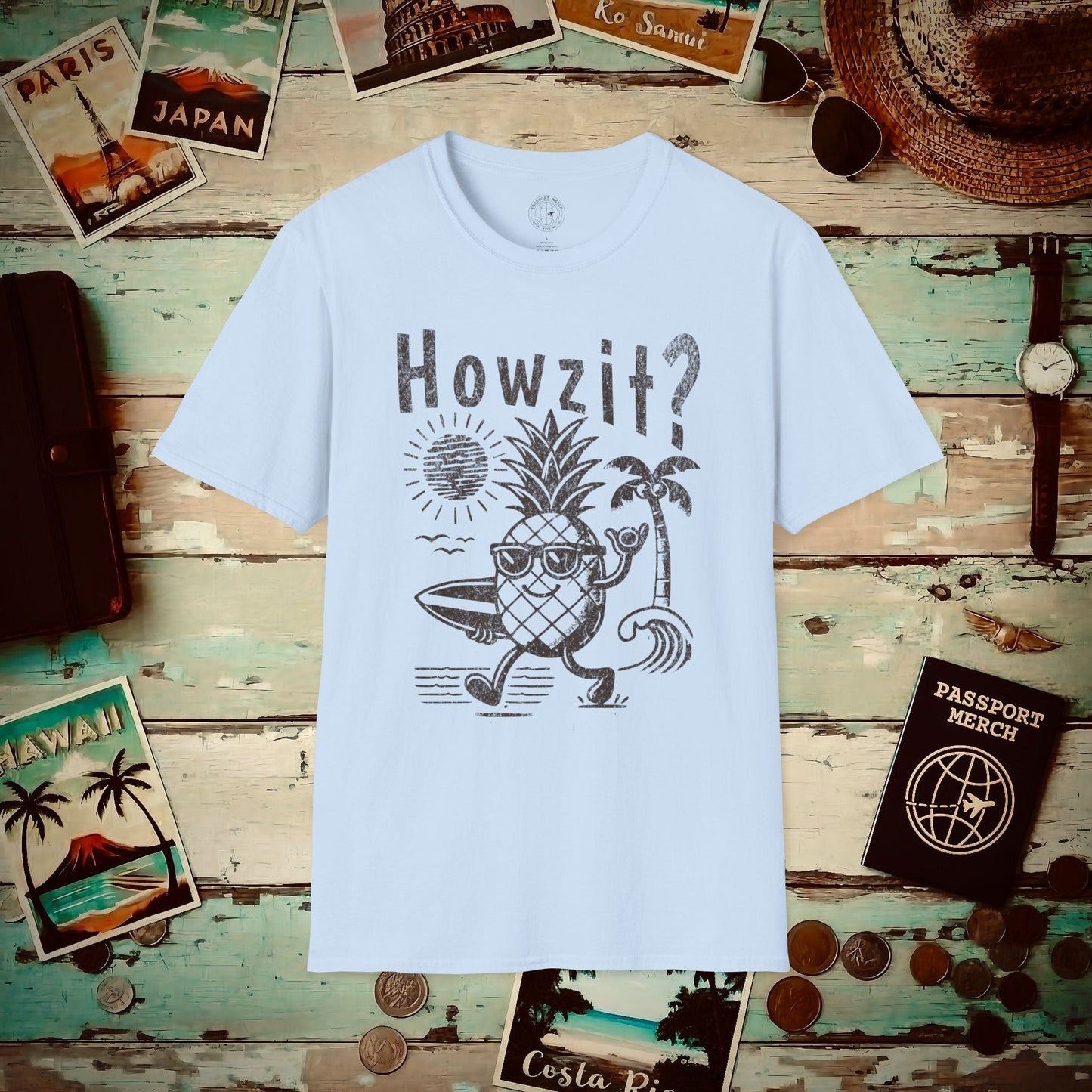 Howzit? Pineapple Shaka, Hawaii T-Shirt Light Blue / S