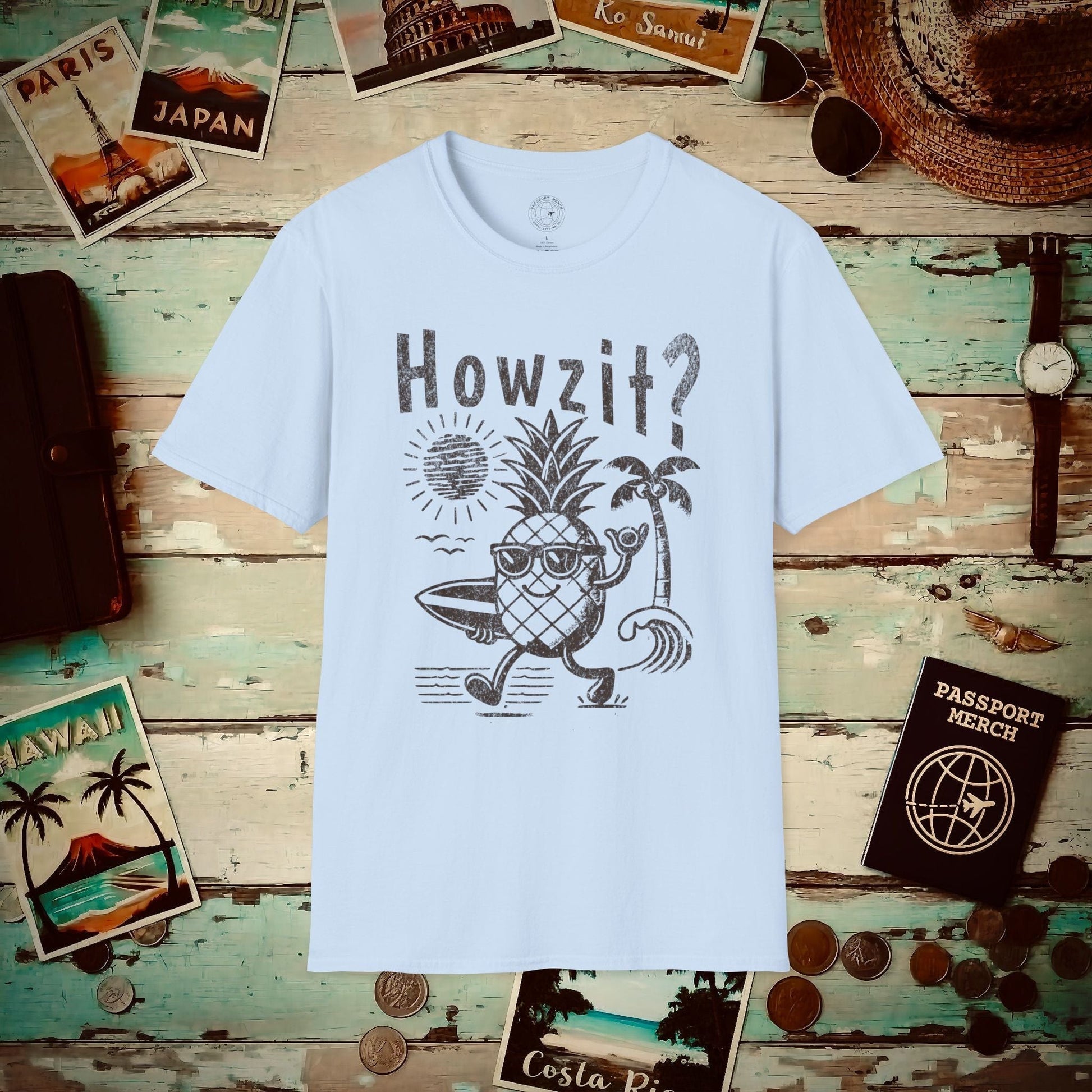 Howzit? Pineapple Shaka, Hawaii T-Shirt Light Blue / S