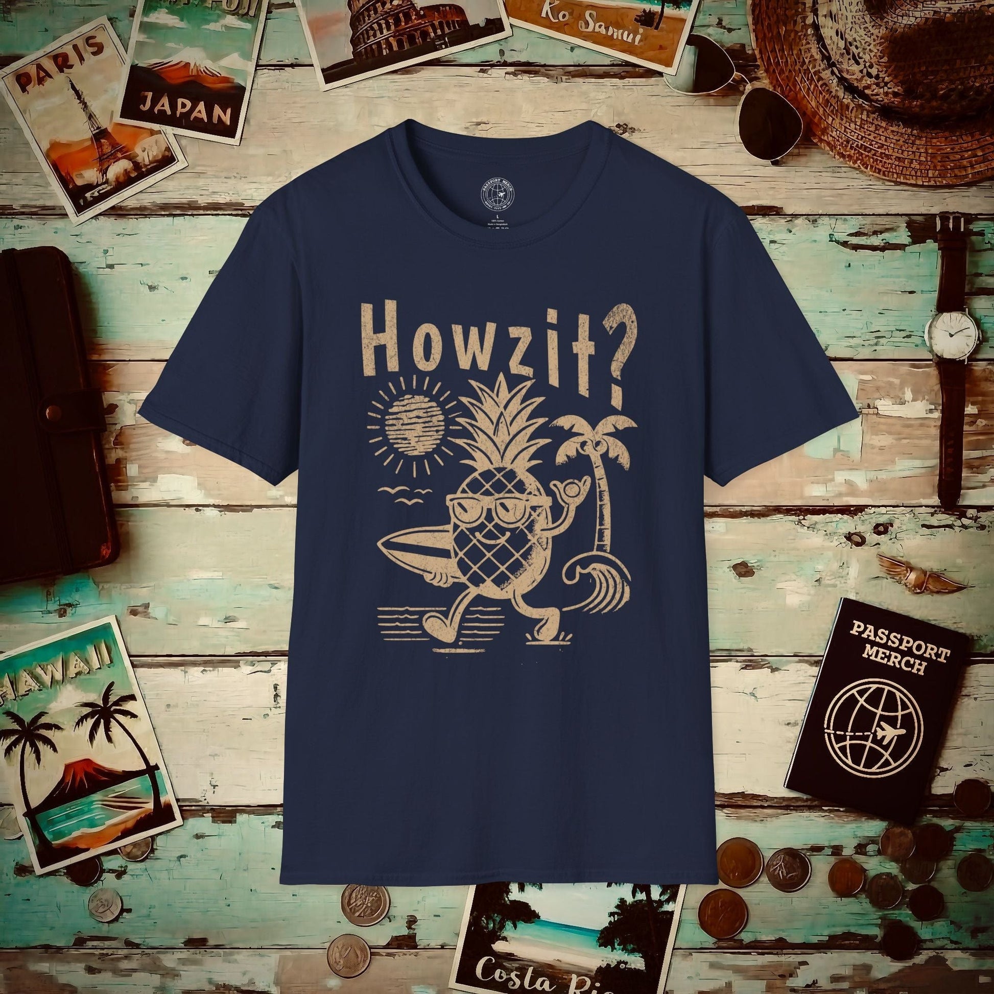 Howzit? Pineapple Shaka, Hawaii T-Shirt Navy / S