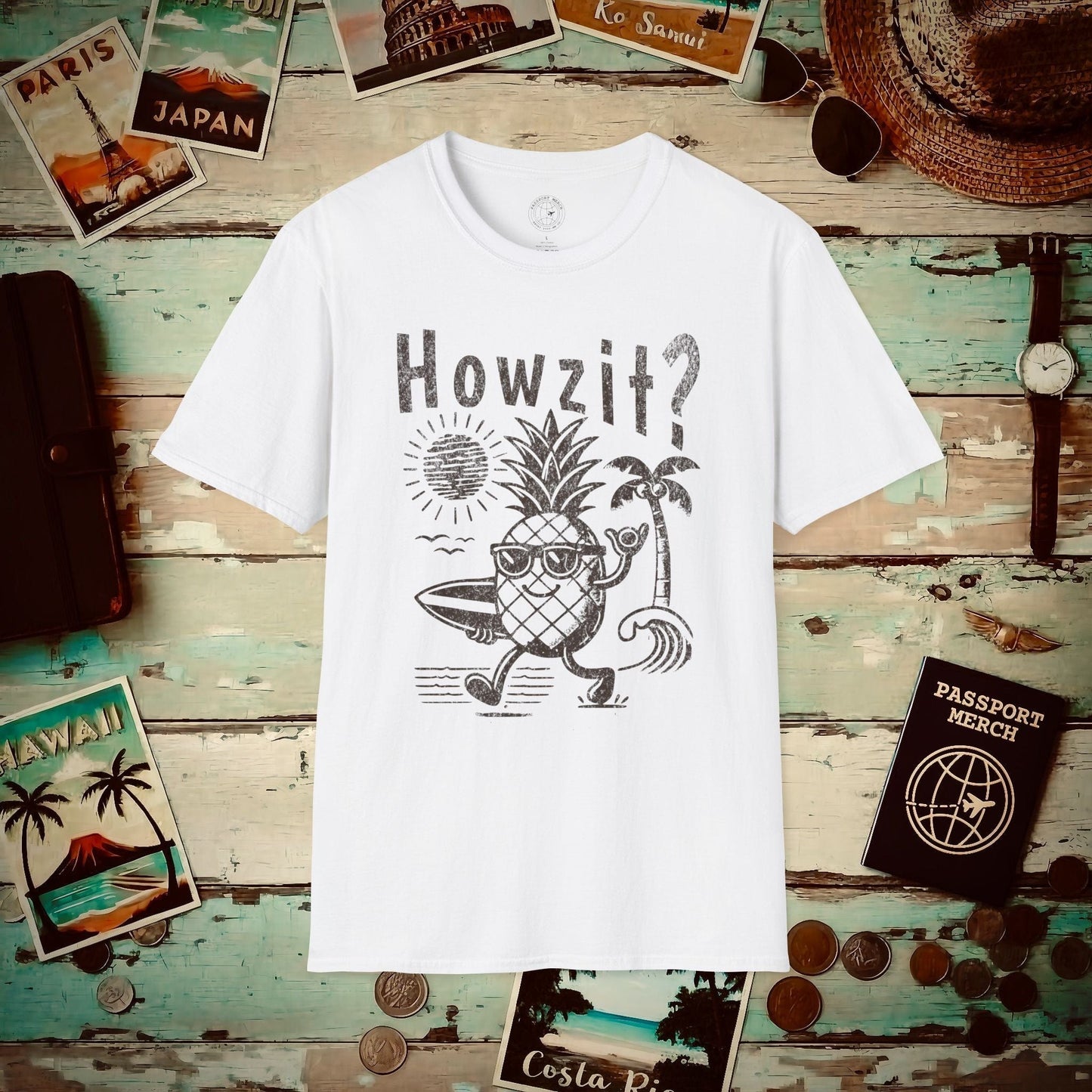 Howzit? Pineapple Shaka, Hawaii T-Shirt White / S