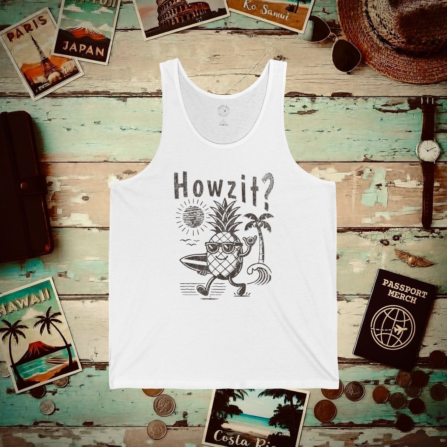 Howzit? Pineapple Shaka, Hawaii Tank Top White / XS