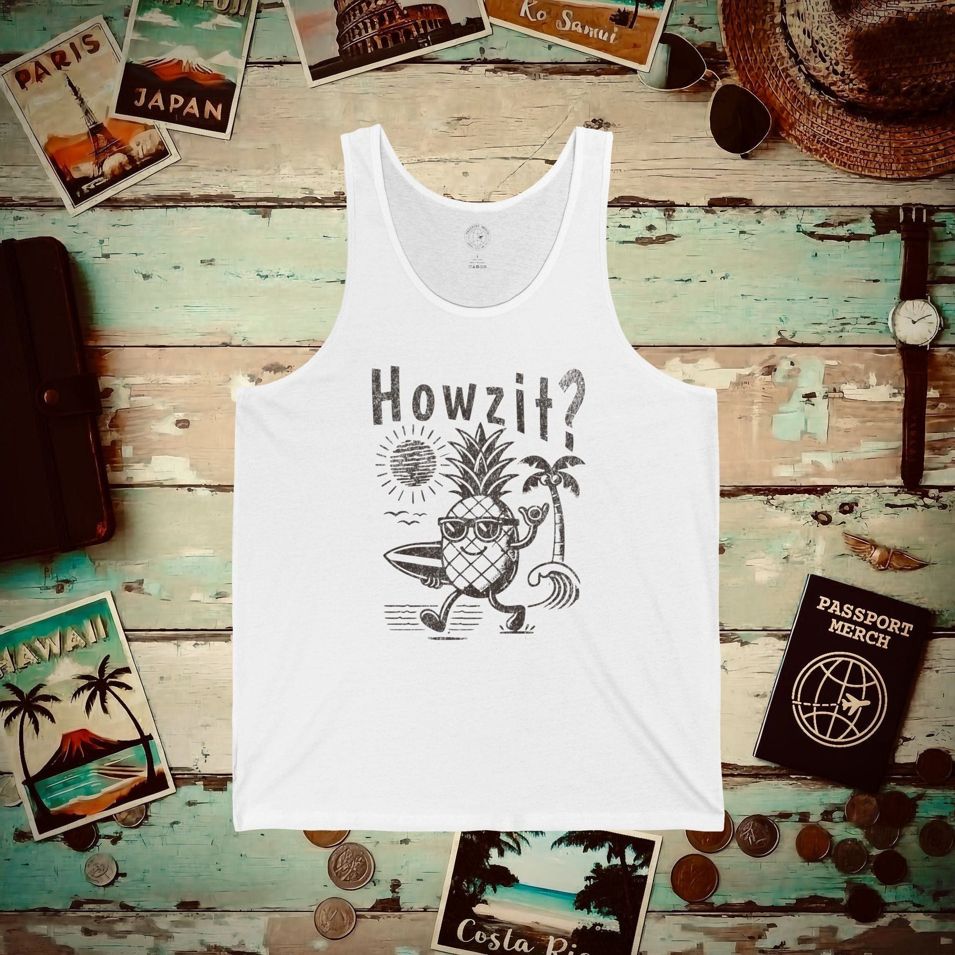 Howzit? Pineapple Shaka, Hawaii Tank Top White / XS