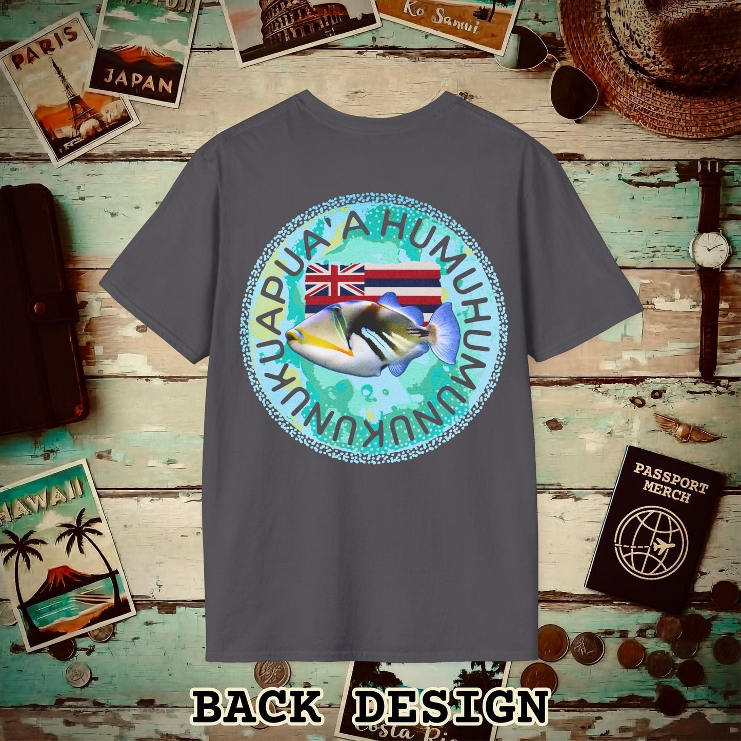 Humuhumunukunukuapua'a, Hawaii, Back Print T-Shirt Charcoal / S