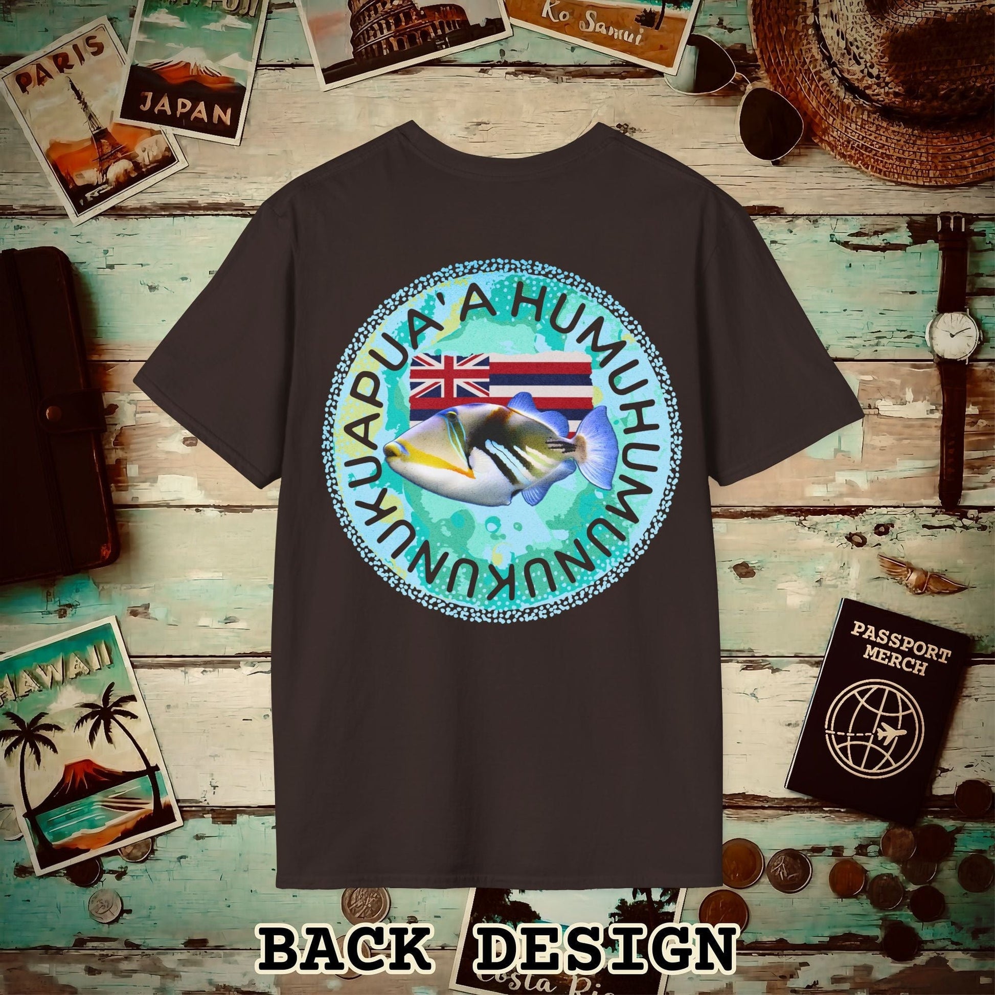 Humuhumunukunukuapua'a, Hawaii, Back Print T-Shirt Dark Chocolate / S