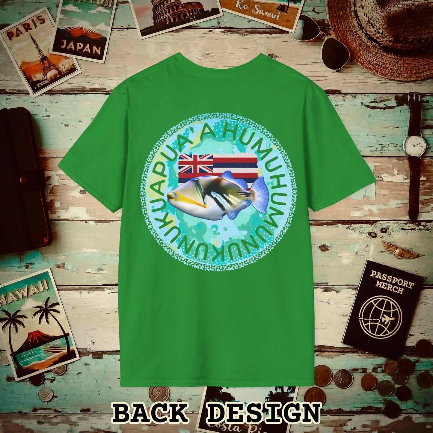 Humuhumunukunukuapua'a, Hawaii, Back Print T-Shirt Irish Green / S