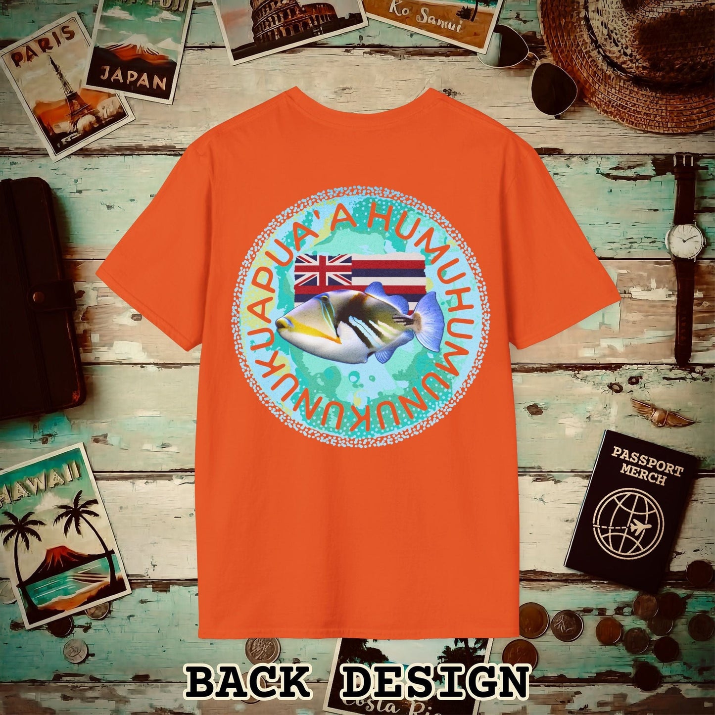 Humuhumunukunukuapua'a, Hawaii, Back Print T-Shirt Orange / S