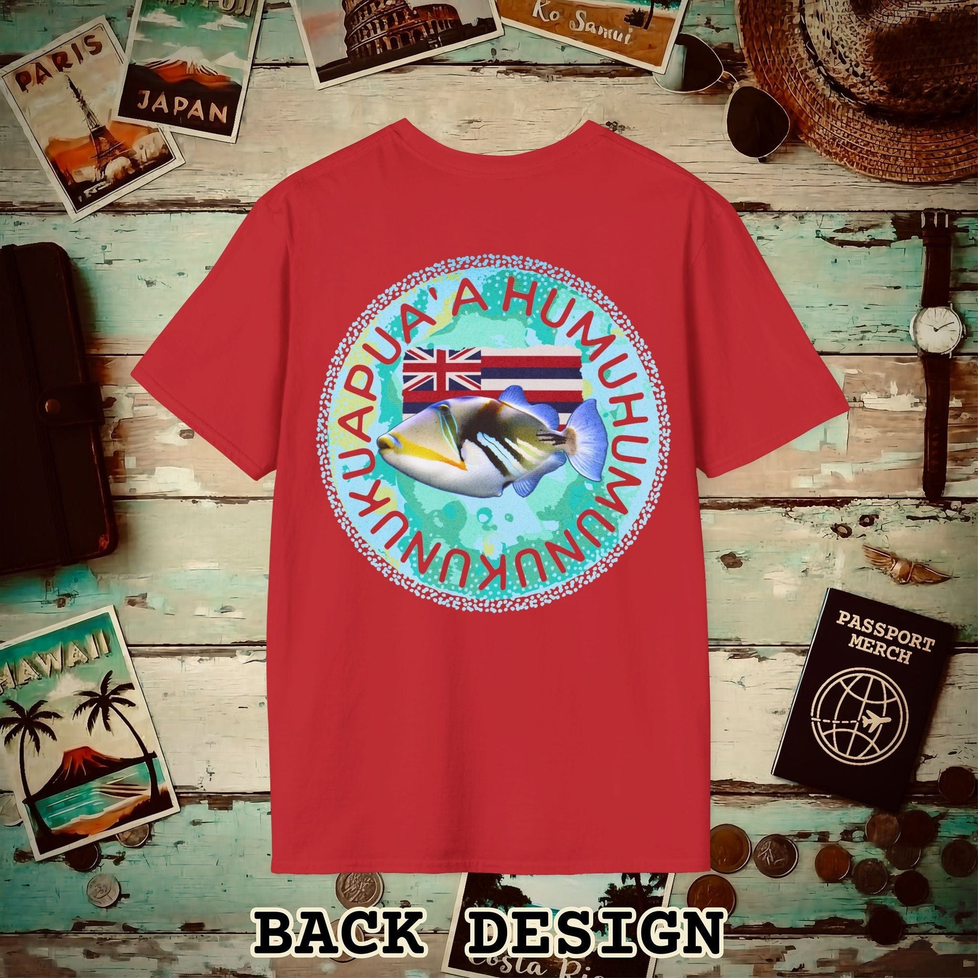 Humuhumunukunukuapua'a, Hawaii, Back Print T-Shirt Red / S