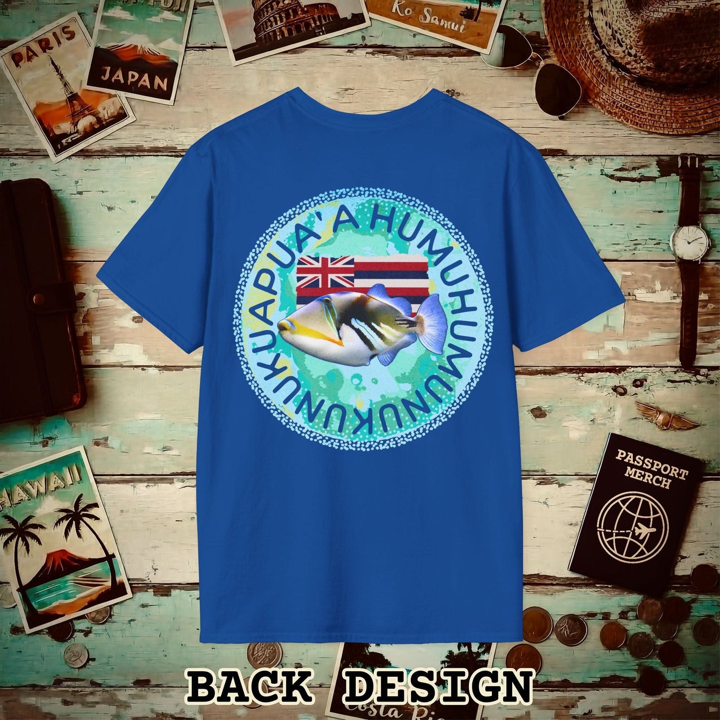 Humuhumunukunukuapua'a, Hawaii, Back Print T-Shirt Royal / S