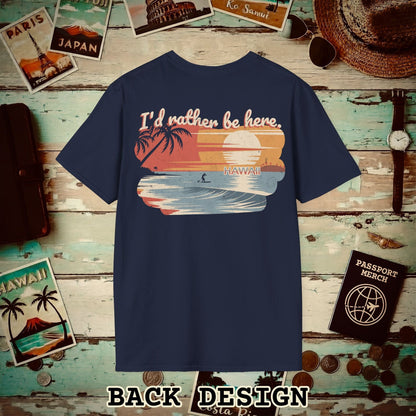 I'd Rather Be Here, Hawaii, Back Print T-Shirt Navy / S