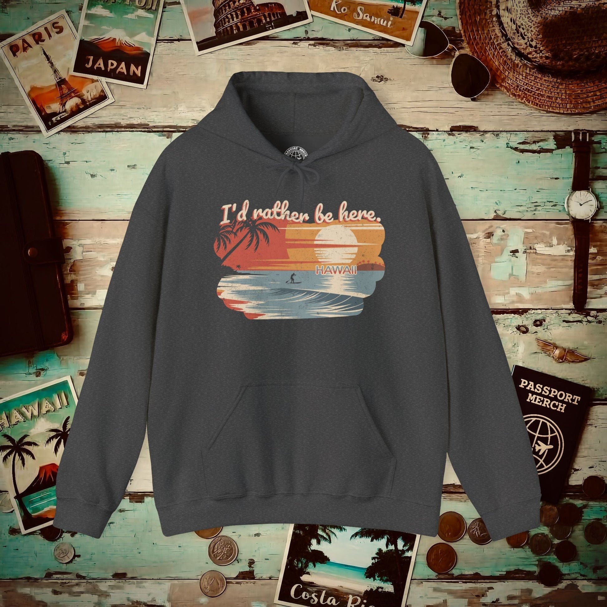 I'd Rather Be Here, Hawaii Hoodie Dark Heather / S