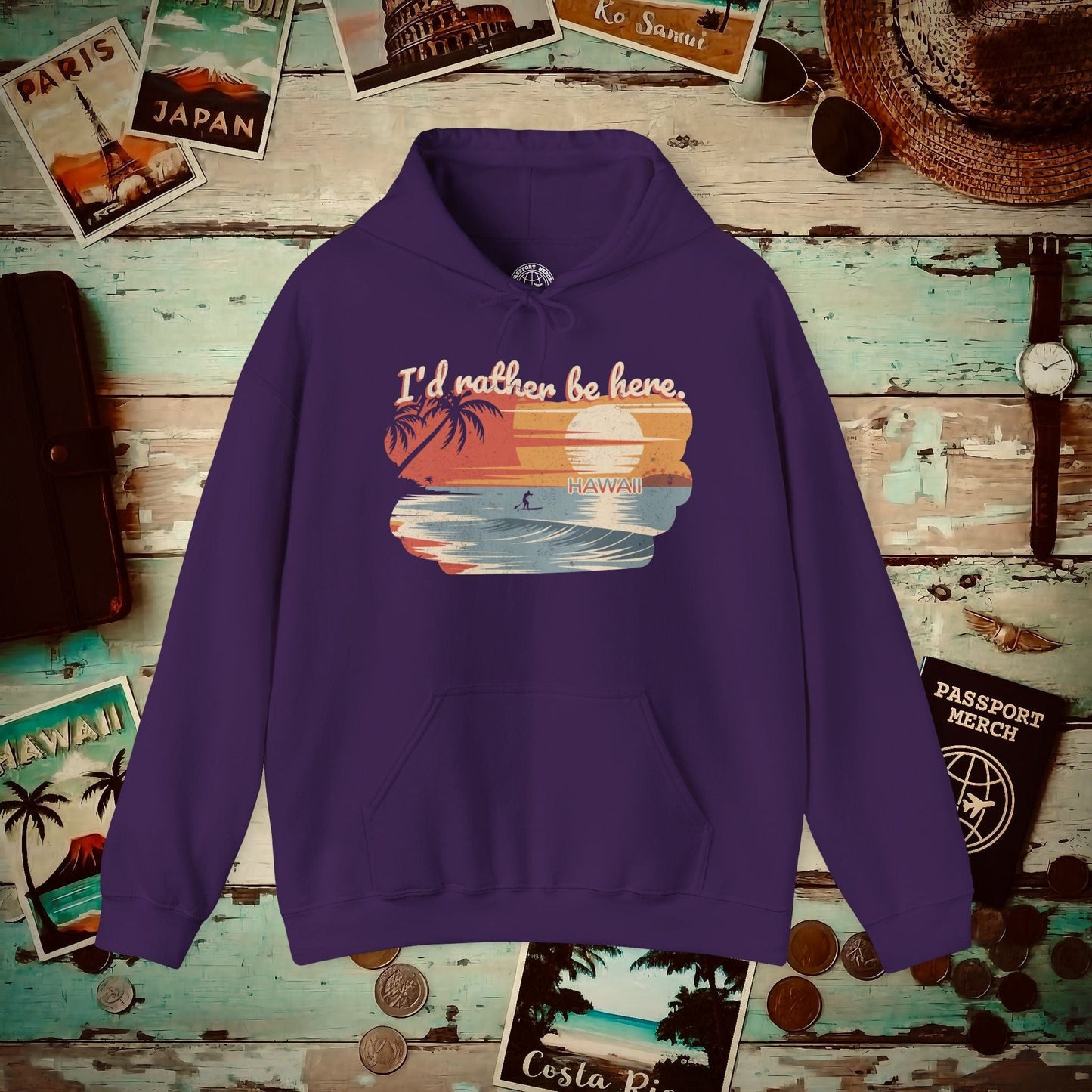 I'd Rather Be Here, Hawaii Hoodie Purple / S