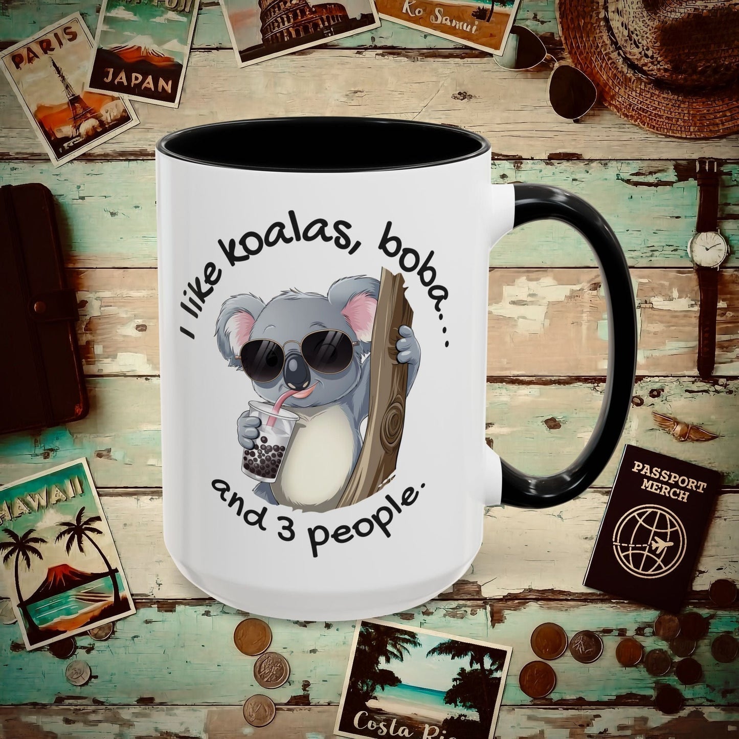 I like koalas, boba, and 3 people Australia 15oz Mug Black / 15oz