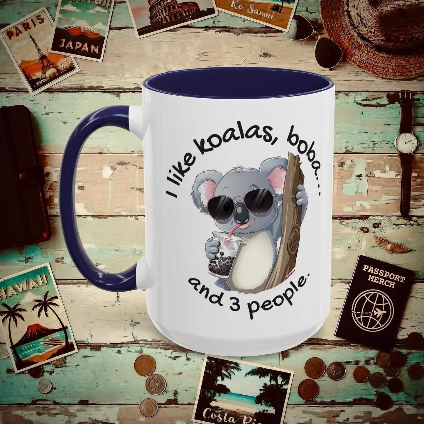 I like koalas, boba, and 3 people Australia 15oz Mug Navy / 15oz