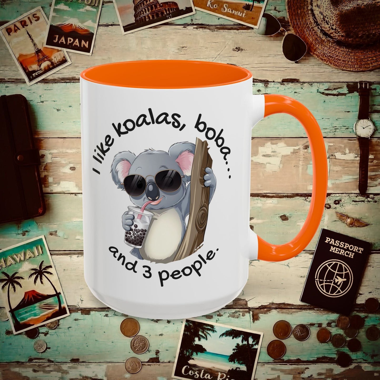 I like koalas, boba, and 3 people Australia 15oz Mug Orange / 15oz