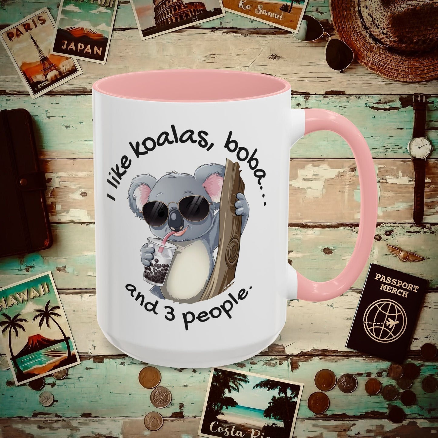 I like koalas, boba, and 3 people Australia 15oz Mug Pink / 15oz