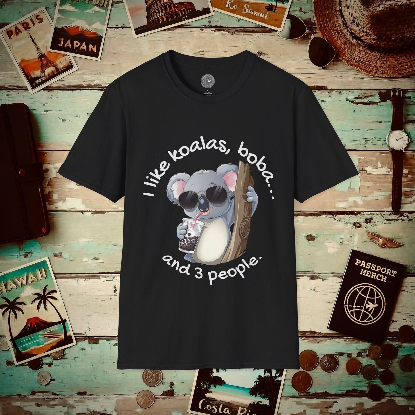 I like koalas, boba, and 3 people Australia T-Shirt Black / S