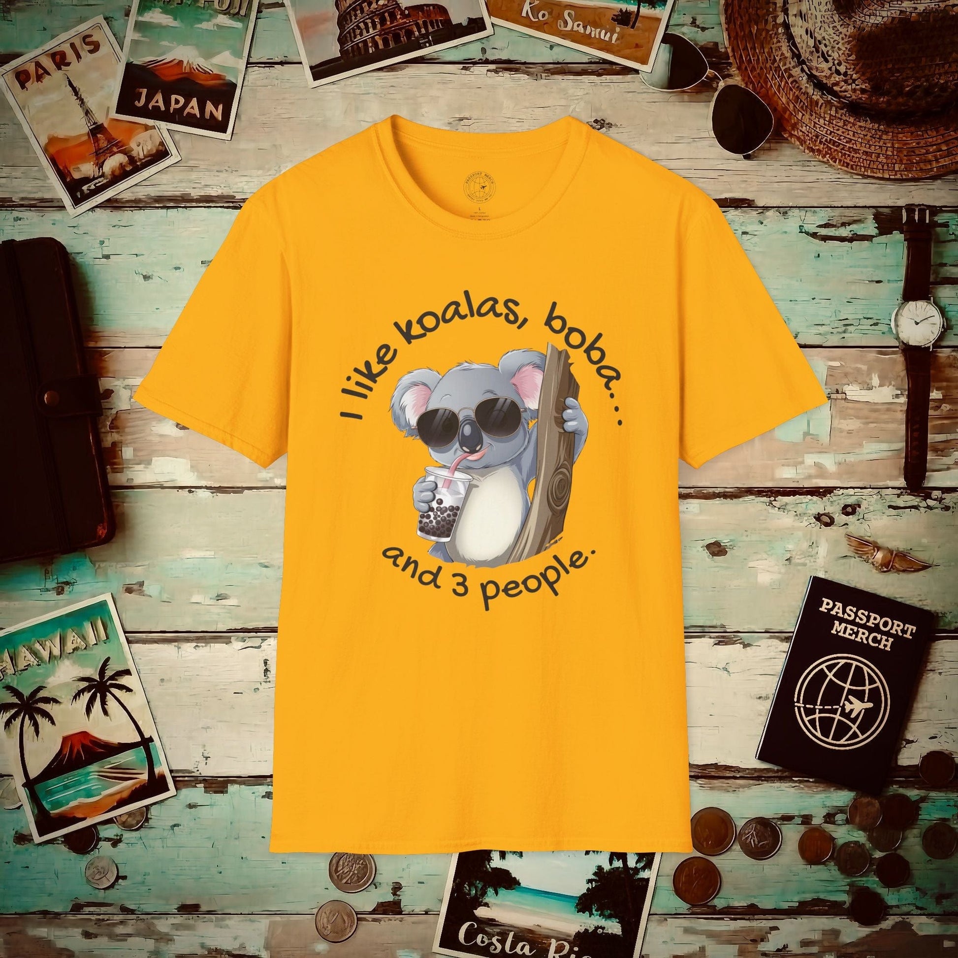 I like koalas, boba, and 3 people Australia T-Shirt Gold / S