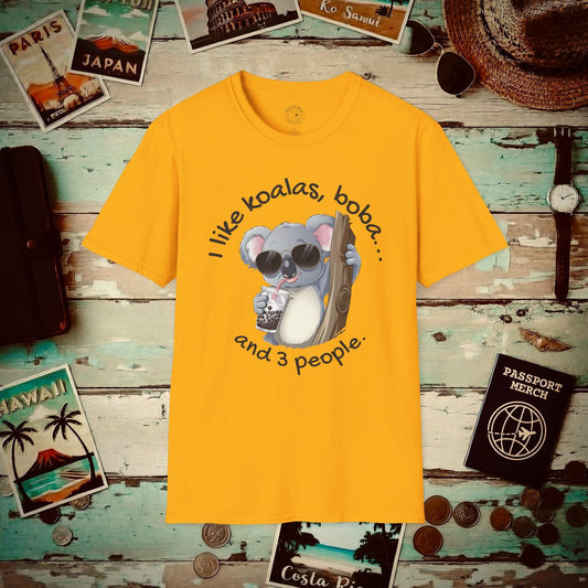 I like koalas, boba, and 3 people Australia T-Shirt Gold / S
