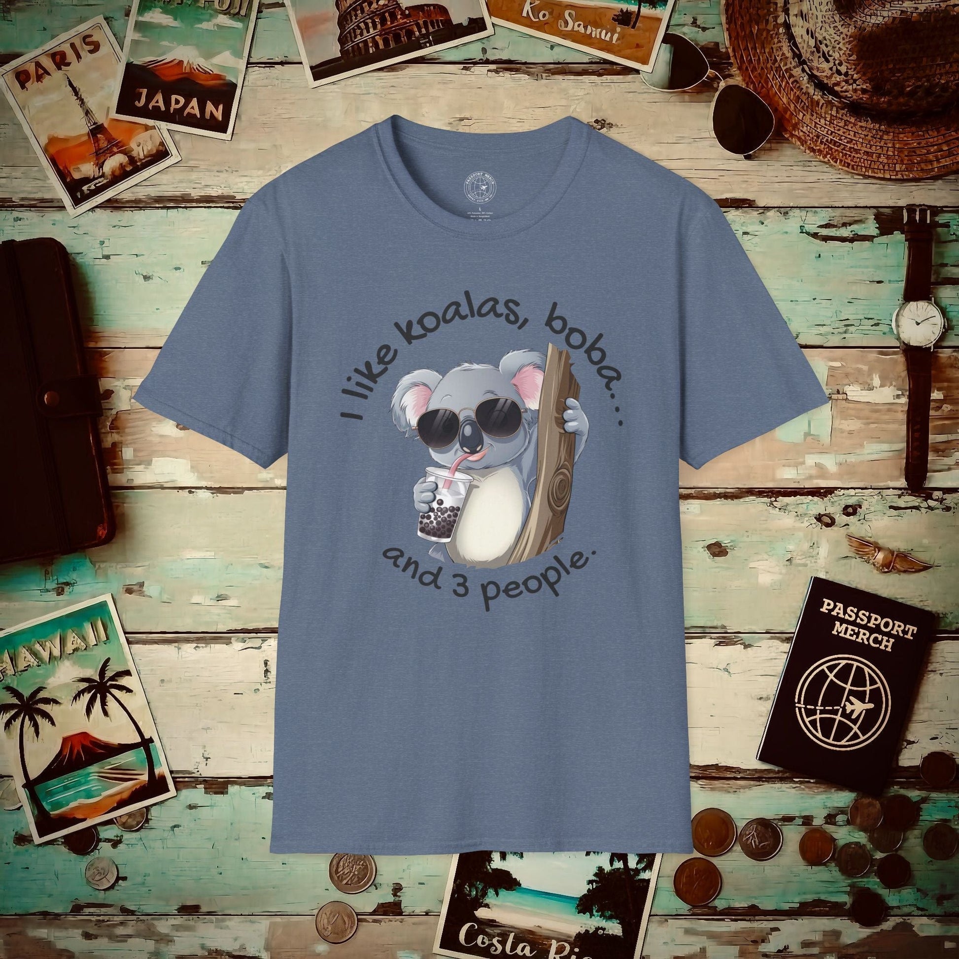 I like koalas, boba, and 3 people Australia T-Shirt Heather Indigo / S