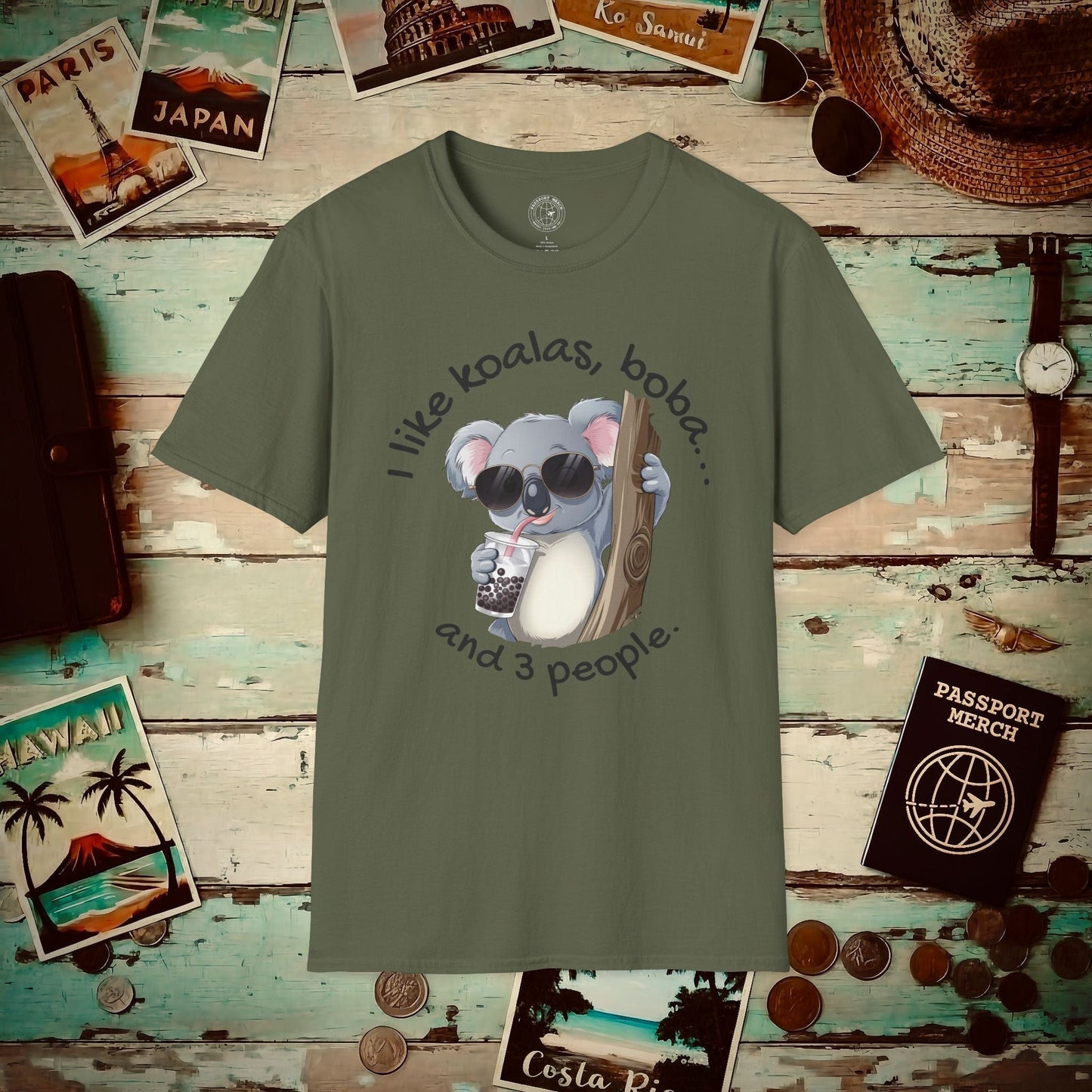 I like koalas, boba, and 3 people Australia T-Shirt Military Green / S