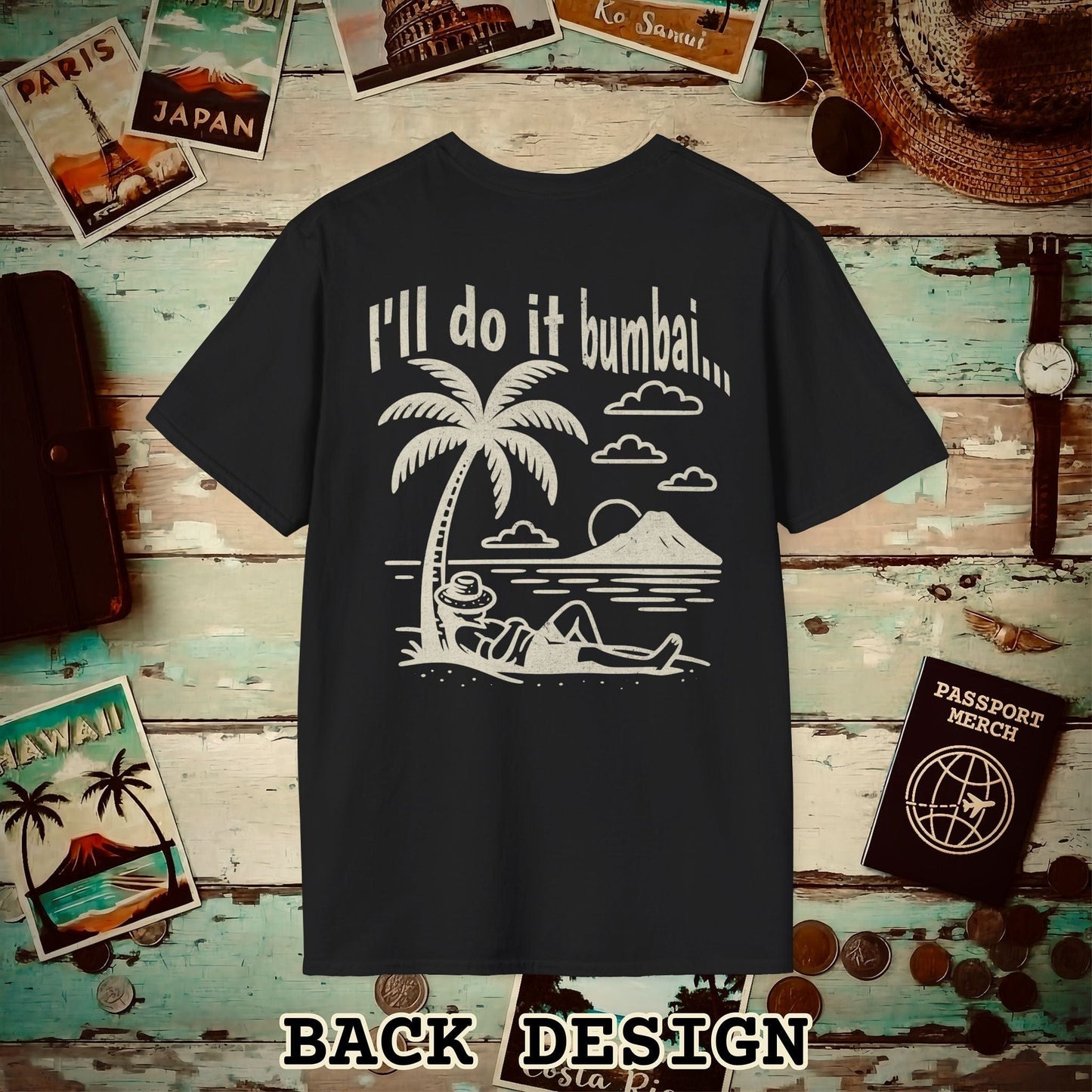 I'll do it bumbai, Hawaii Back Print T-Shirt Black / S