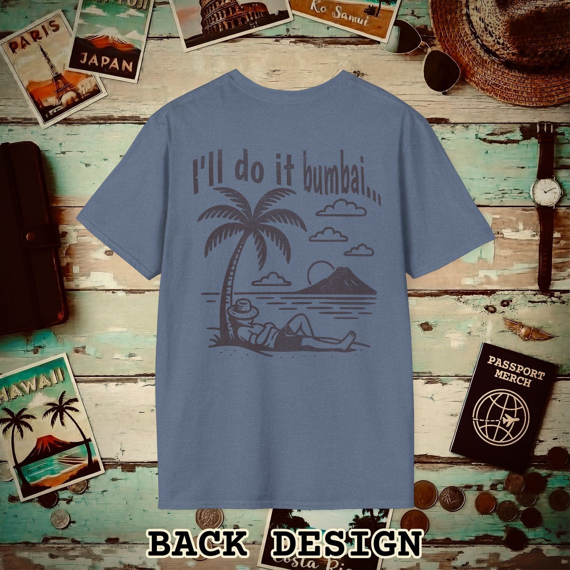 I'll do it bumbai, Hawaii Back Print T-Shirt Heather Indigo / S