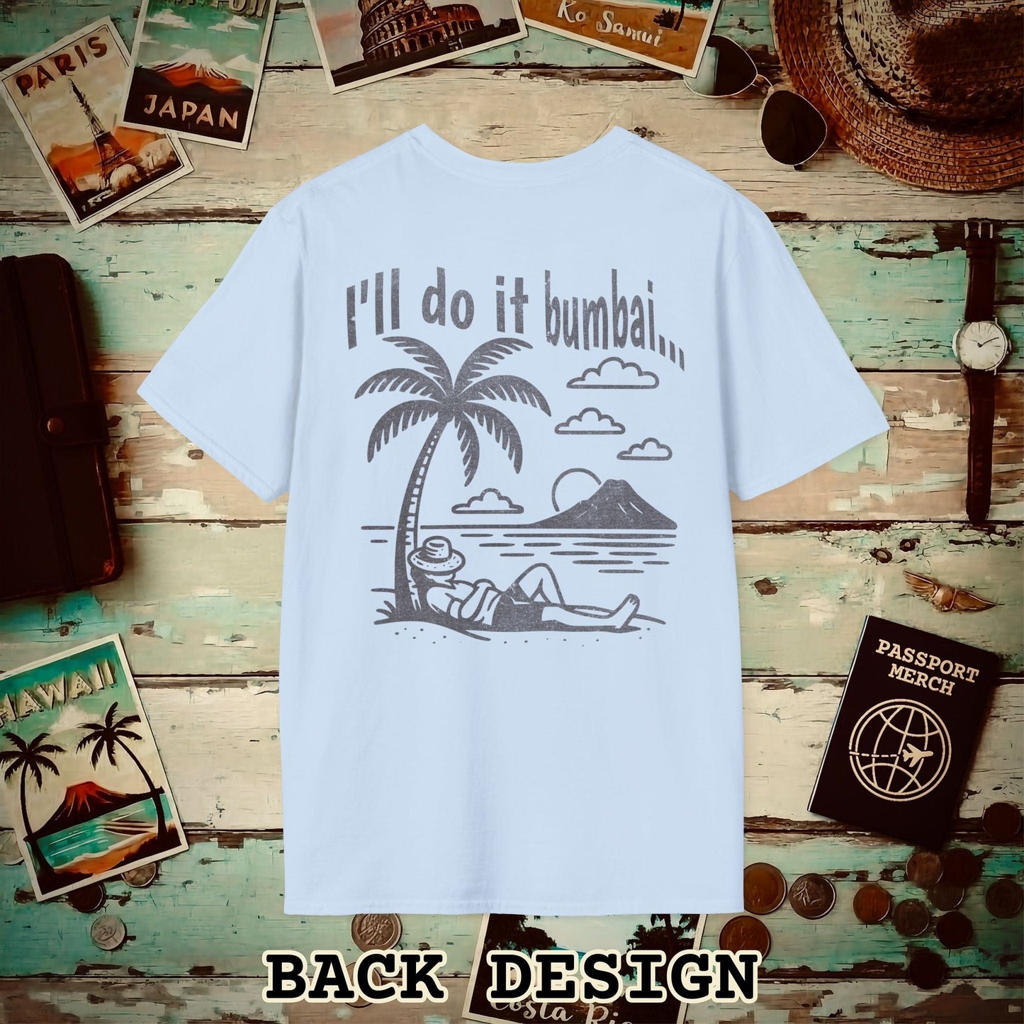 I'll do it bumbai, Hawaii Back Print T-Shirt Light Blue / S