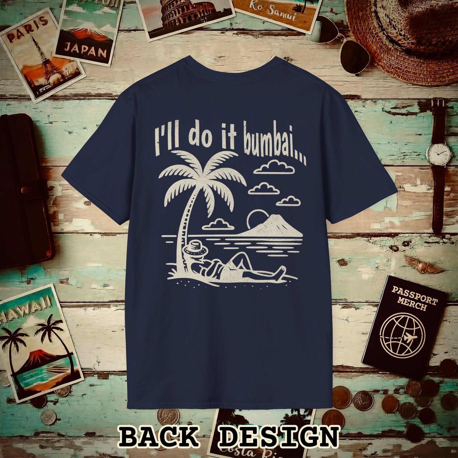 I'll do it bumbai, Hawaii Back Print T-Shirt Navy / S