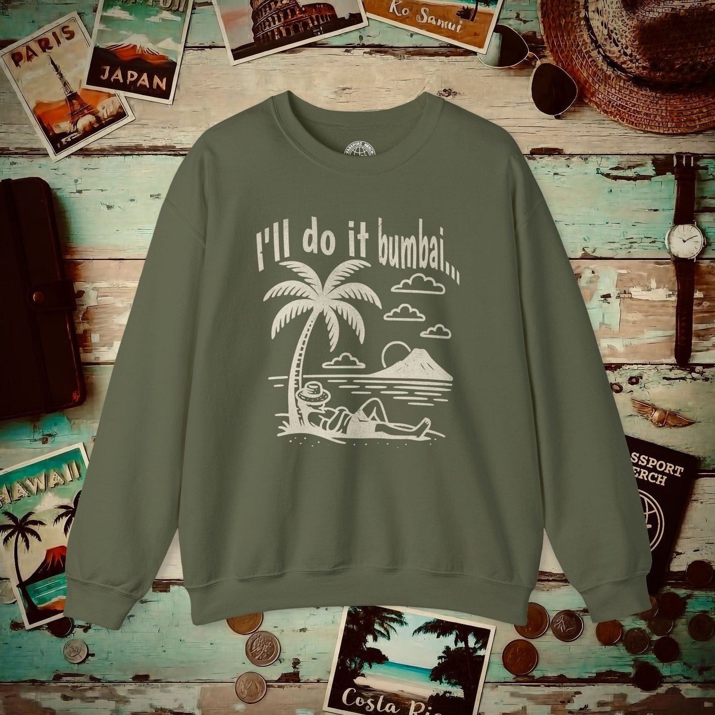 I'll do it bumbai, Hawaii Crewneck Military Green / S
