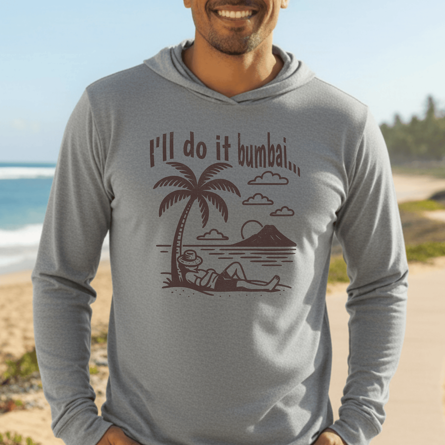I'll do it bumbai, Hawaii Hooded Long Sleeve Grey TriBlend / XS