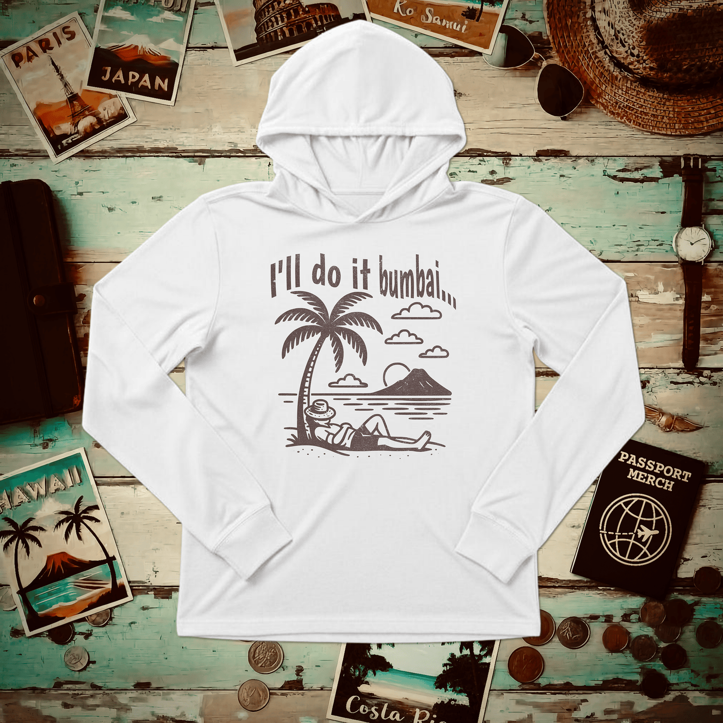 I'll do it bumbai, Hawaii Hooded Long Sleeve White / XS