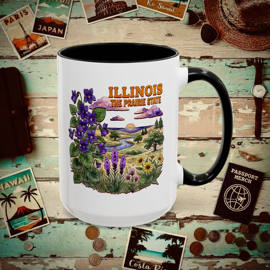 Illinois Flowers in Watercolored Oak 15oz Mug Black / 15oz