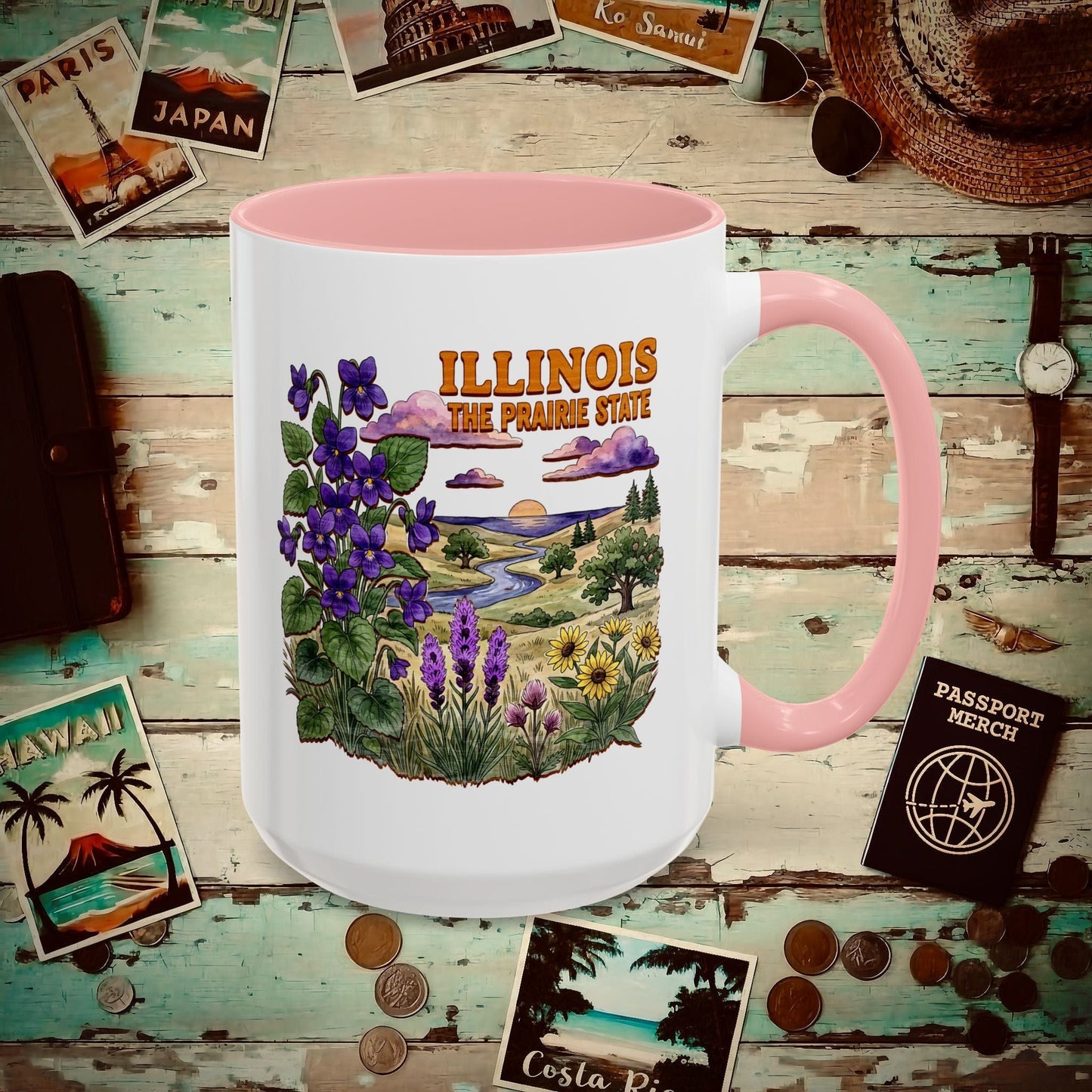 Illinois Flowers in Watercolored Oak 15oz Mug Pink / 15oz