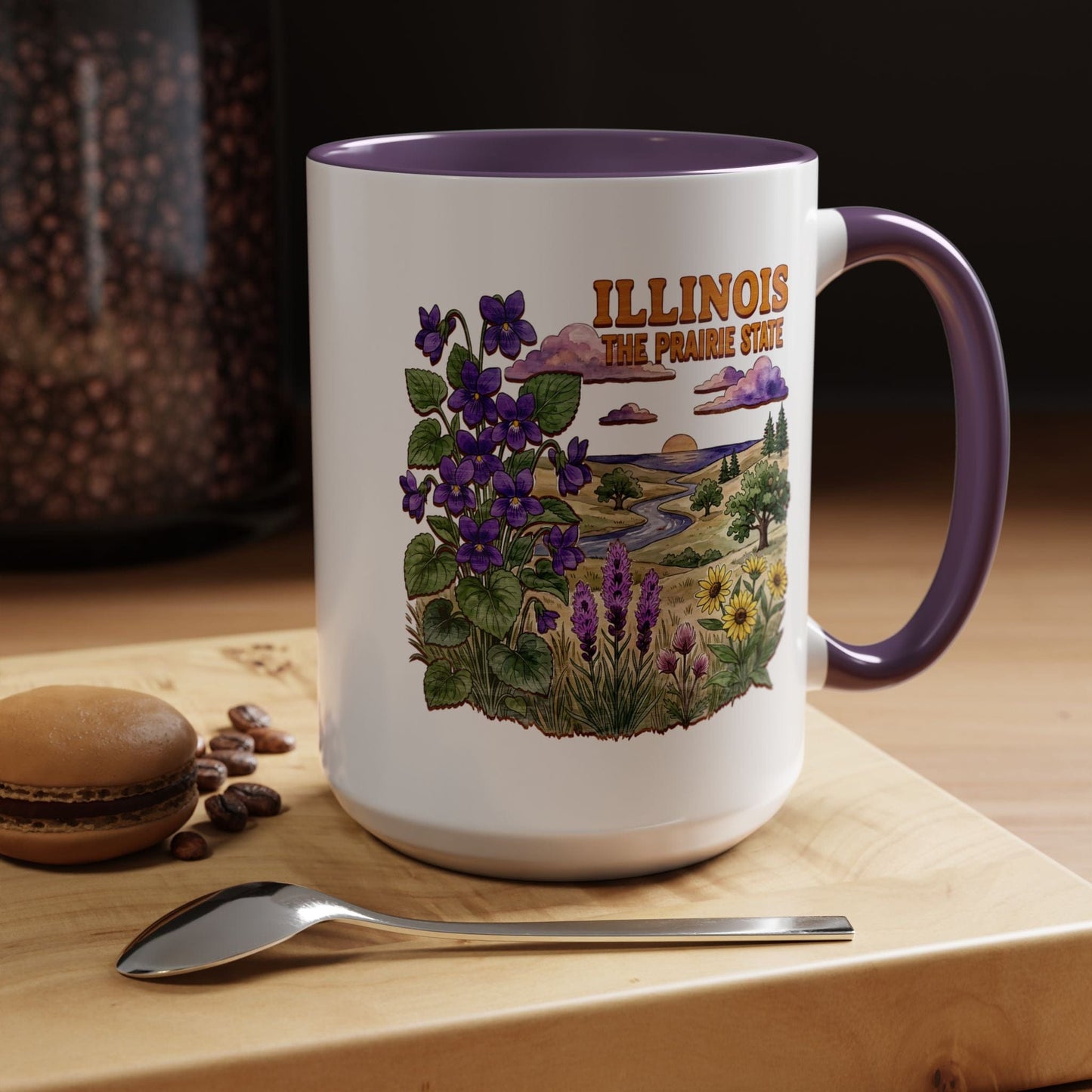 Illinois Flowers in Watercolored Oak 15oz Mug Purple / 15oz