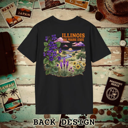 Illinois Flowers in Watercolored Oak Back Print T-Shirt Black / S