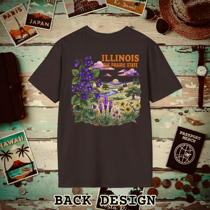 Illinois Flowers in Watercolored Oak Back Print T-Shirt Dark Chocolate / S