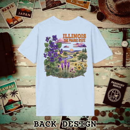 Illinois Flowers in Watercolored Oak Back Print T-Shirt Light Blue / S